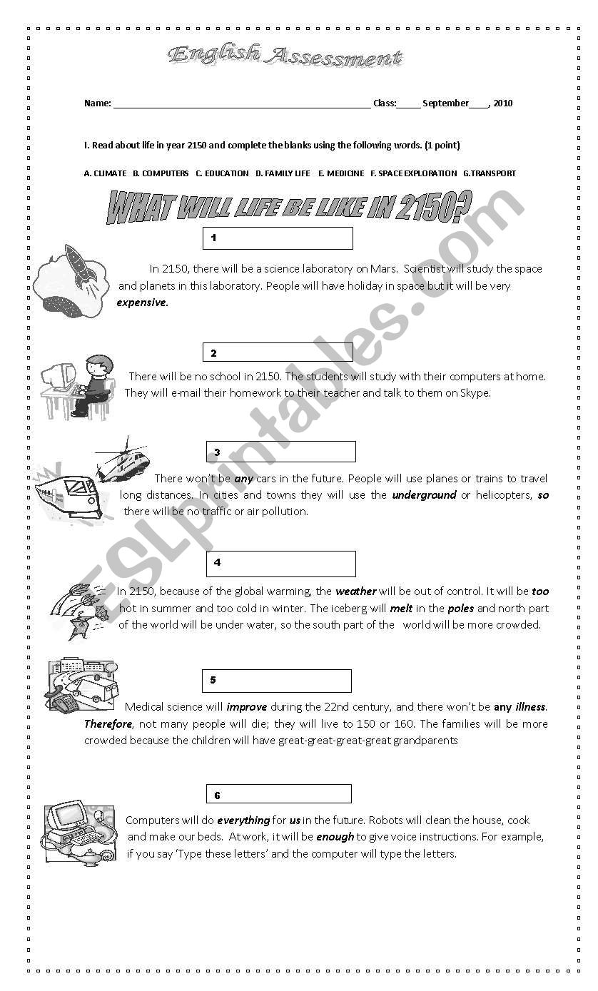 Life in the Future worksheet