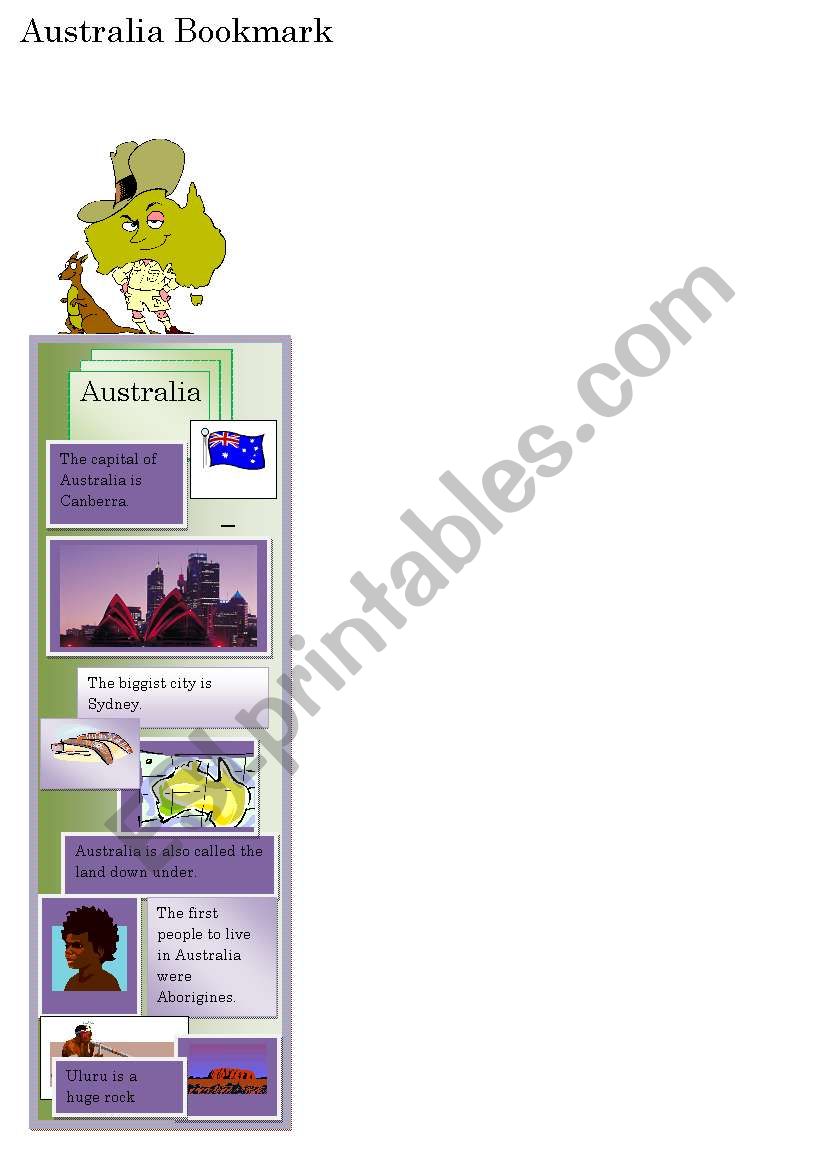 Australia bookmark worksheet