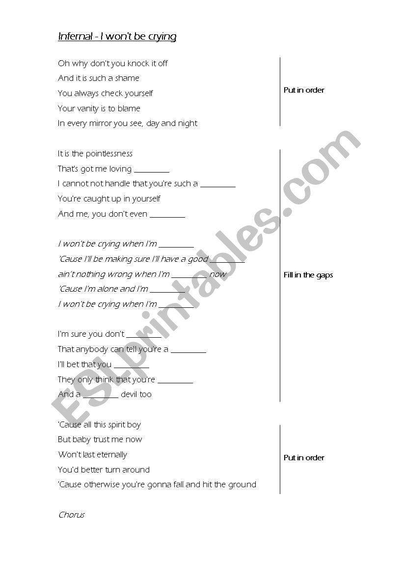 I wont be crying - Infernal worksheet