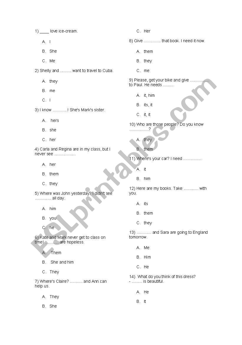 Object Pronoun worksheet