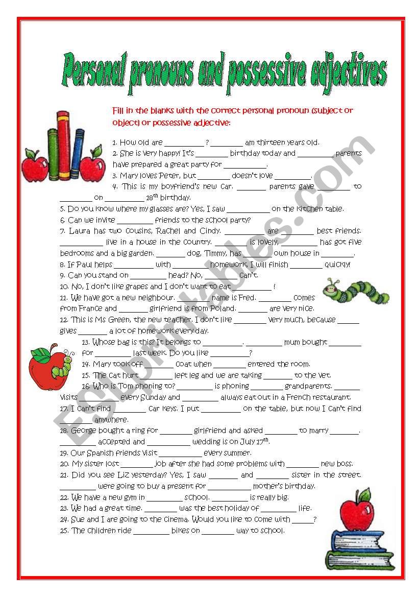 Personal pronouns and possessive adjectives