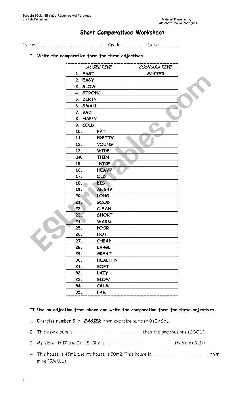 comparatives worksheet