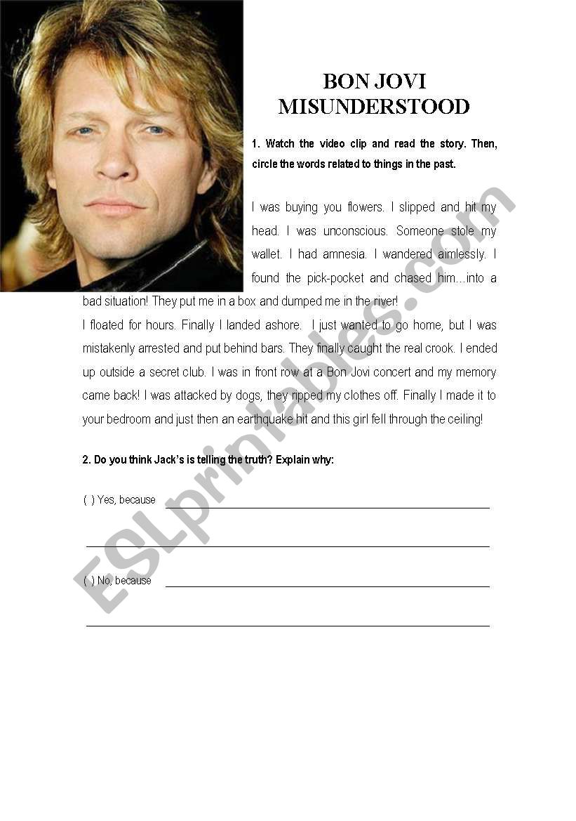 BON JOVI - MISUNDERSTOOD worksheet