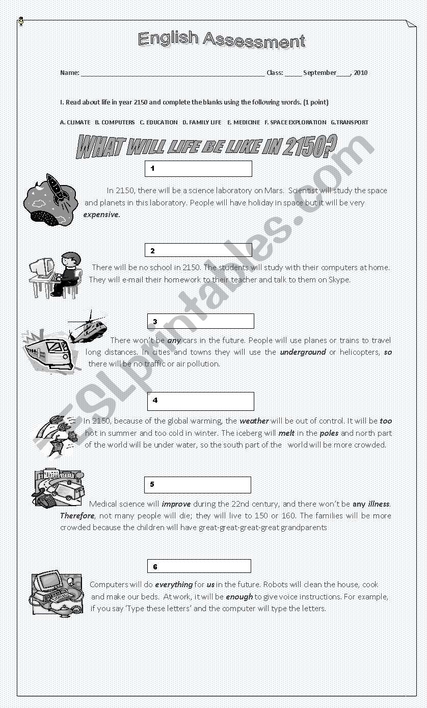 Future Life 2 worksheet