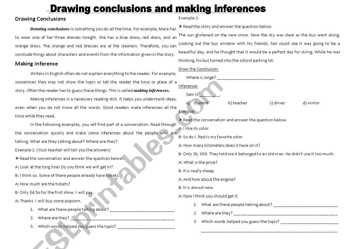 Drawing conclusions and Making inference