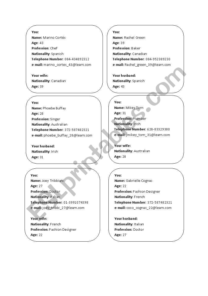 Introducing Couples worksheet