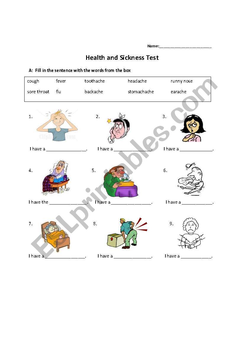 Sickness and Remedies Test worksheet