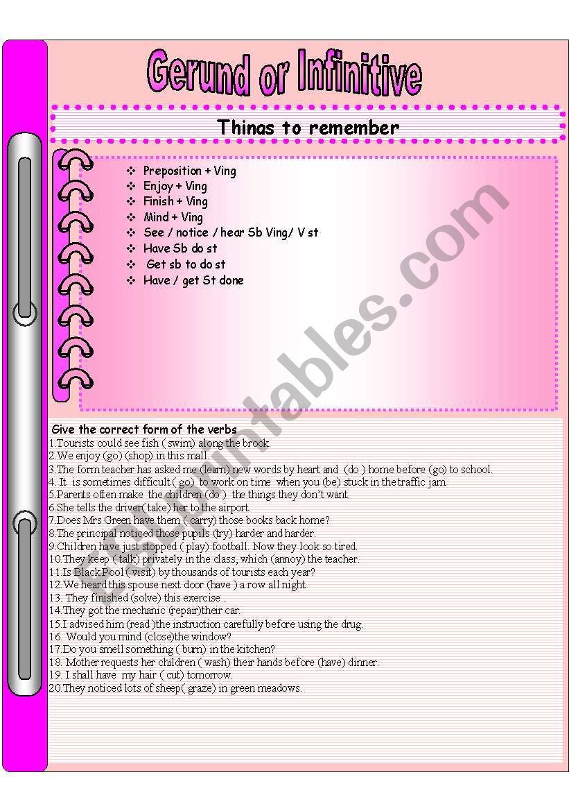  gerund vs infinitive worksheet