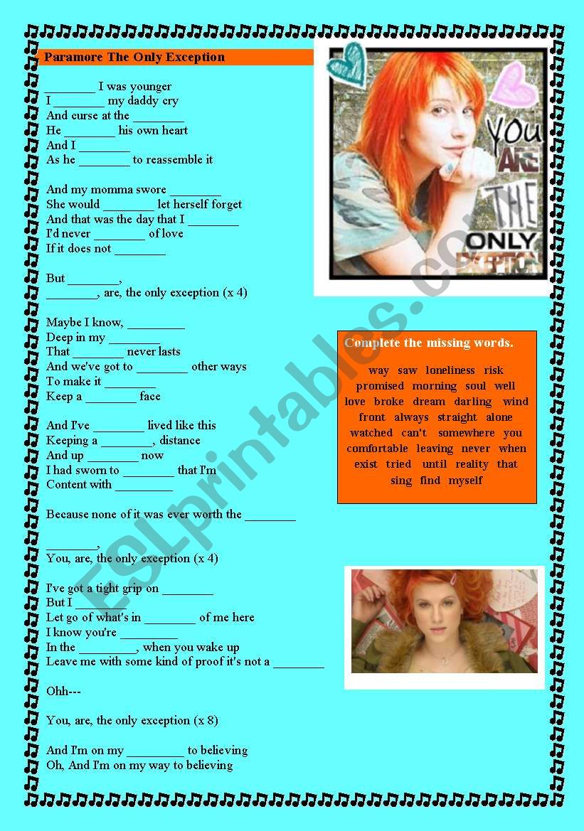 The only exception worksheet
