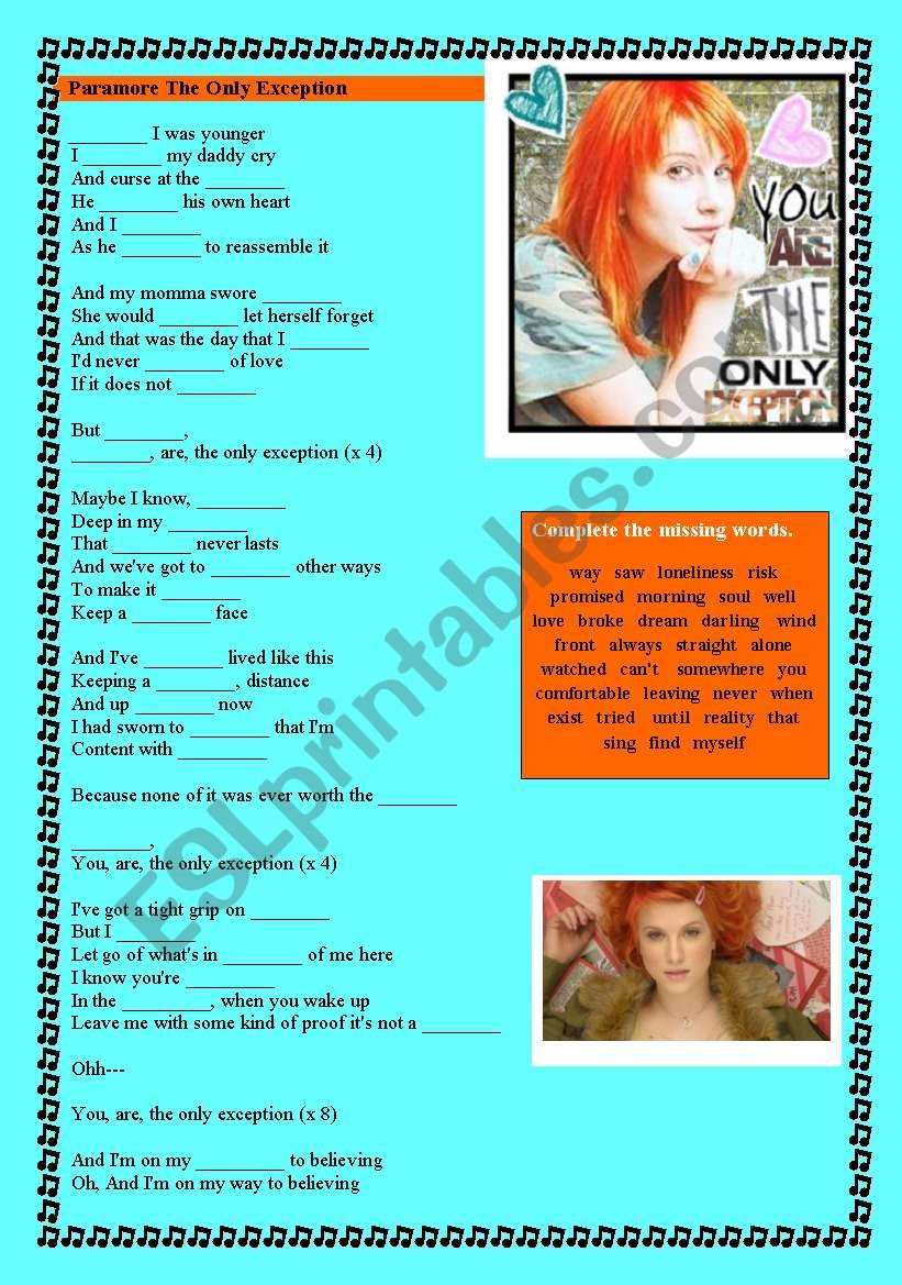 The only exception worksheet