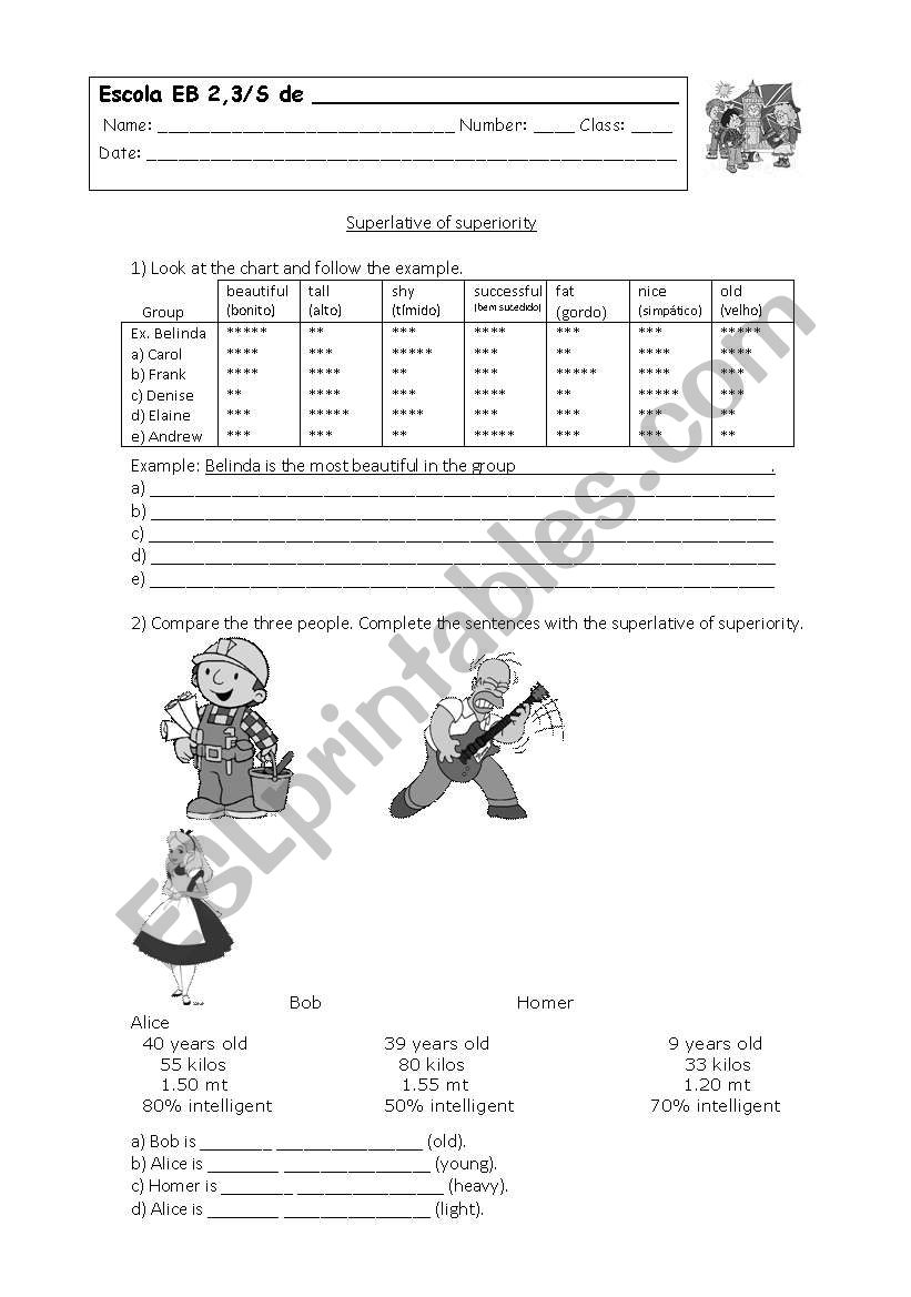 Superlative of superiority worksheet