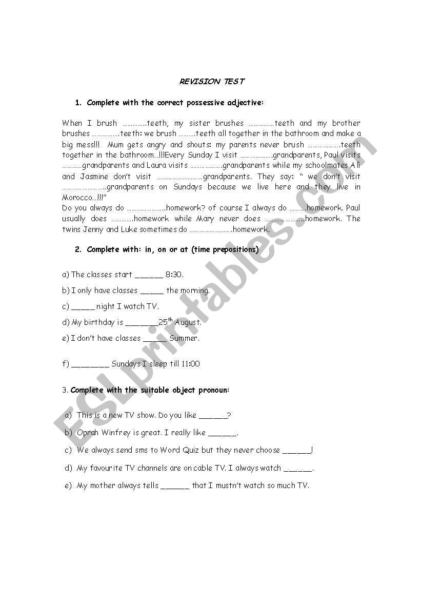 Revision test-grammar worksheet