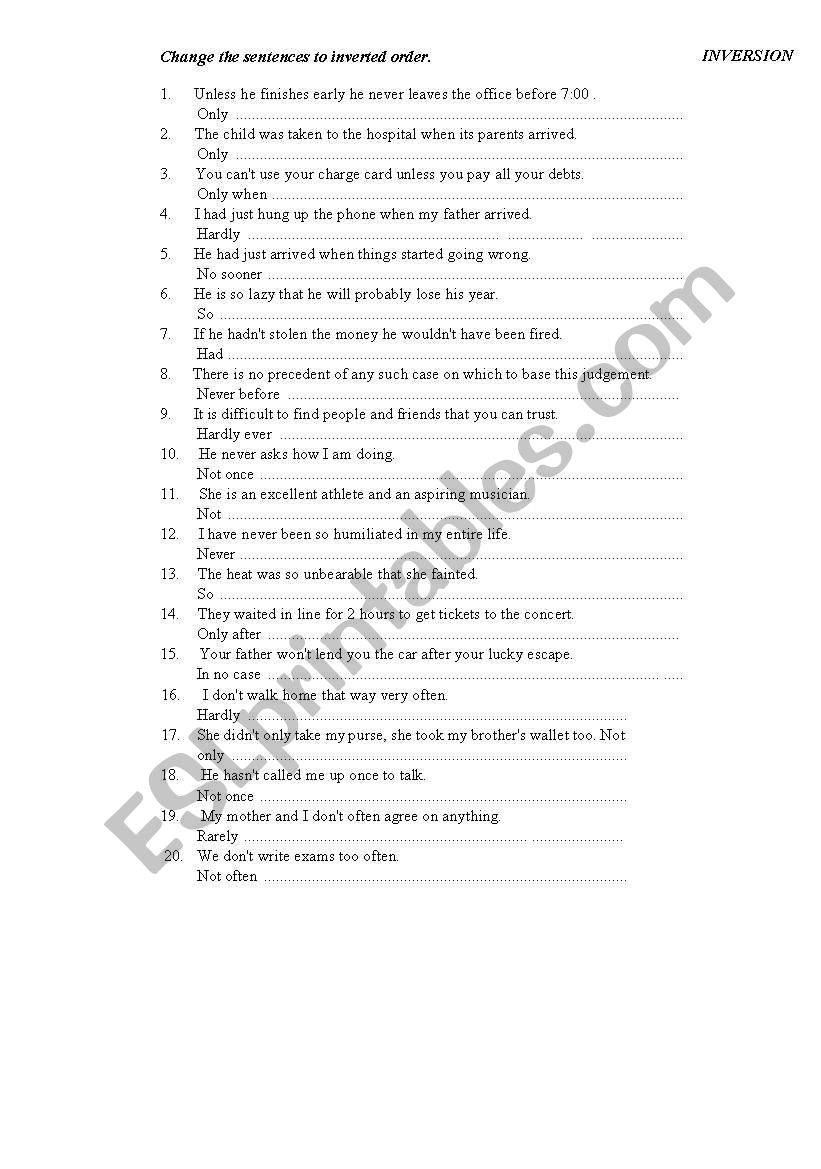 inversion worksheet