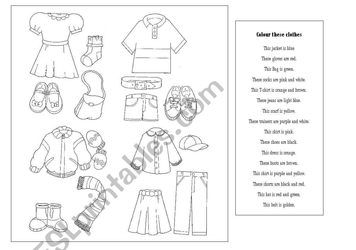 Colour these clothes worksheet