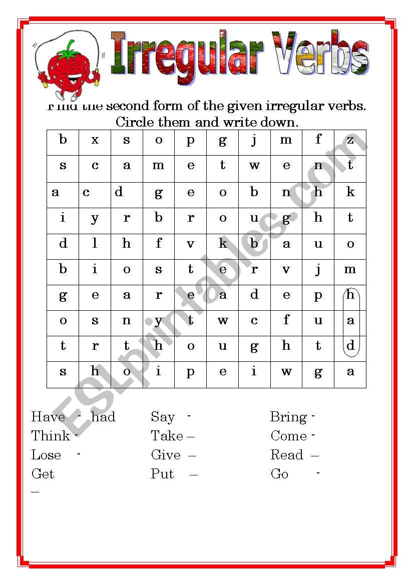 Iregular verbs worksheet