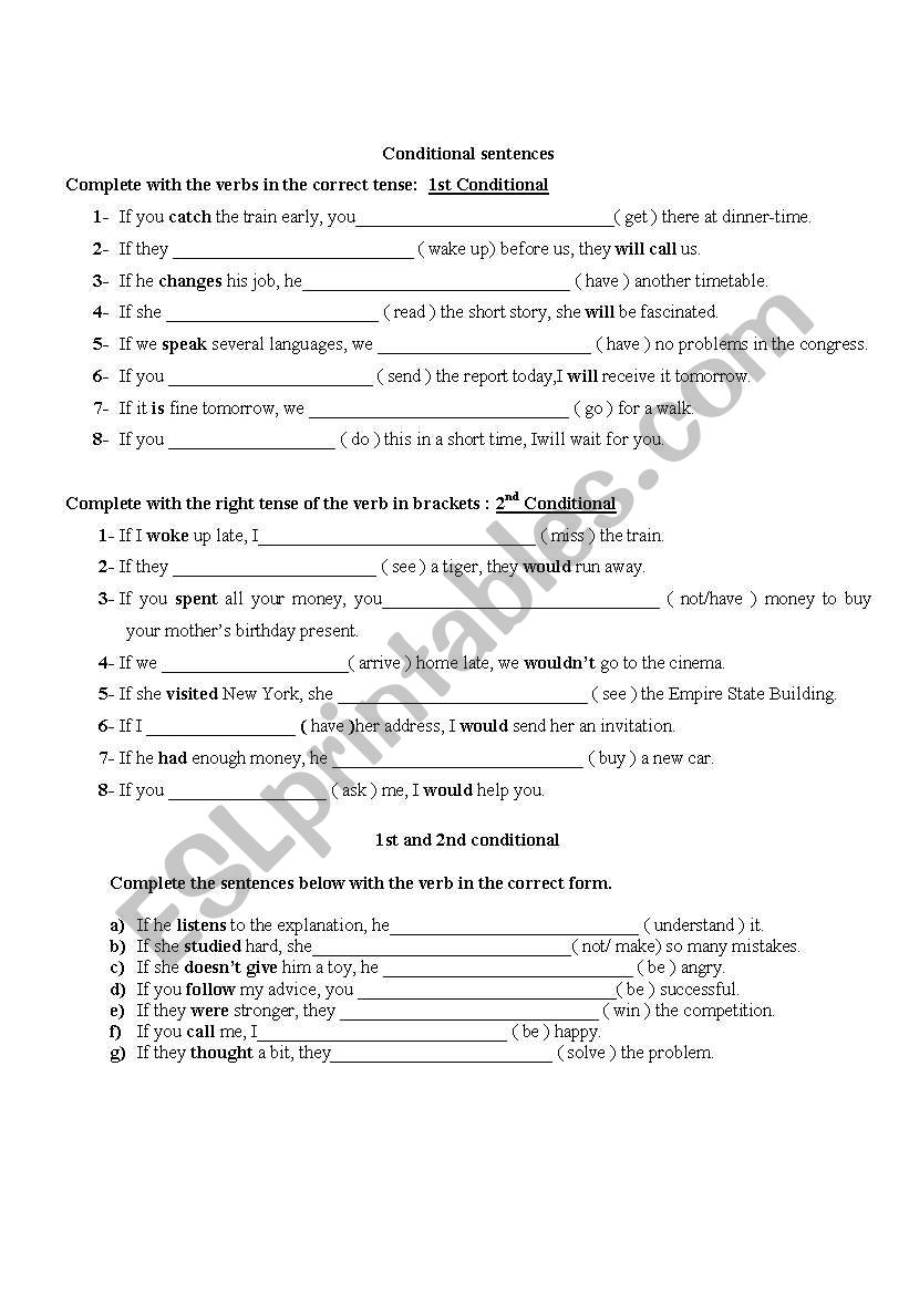 Conditionals type 1 and 2 worksheet