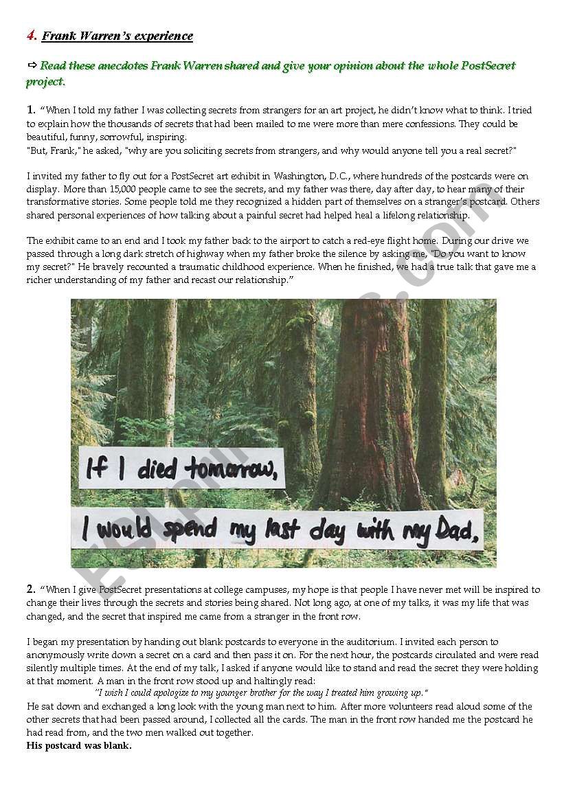 PostSecret - Lesson Plan 3/3 worksheet