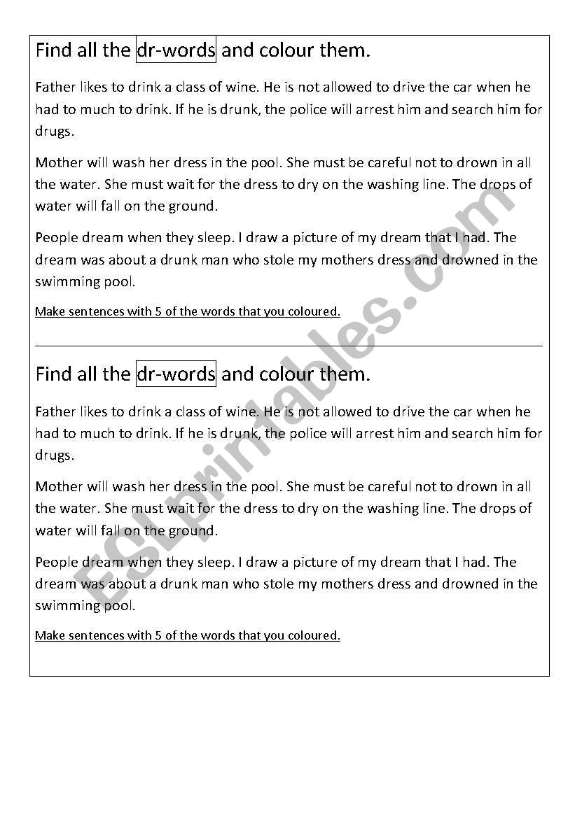 Find all the dr-words- English Phonics