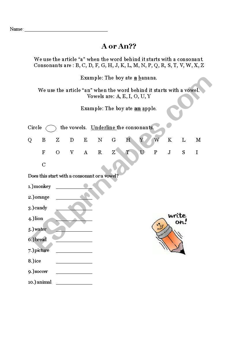 A or An worksheet