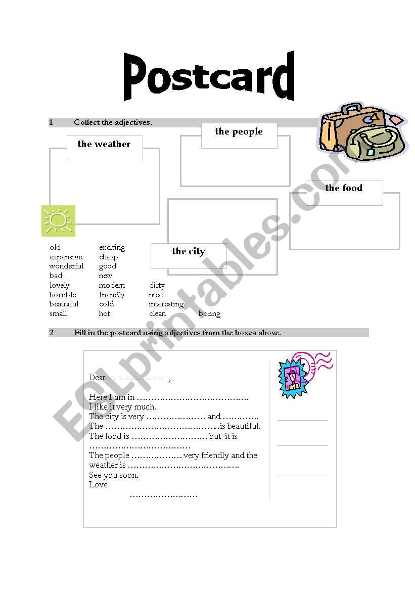 writing a postcard worksheet