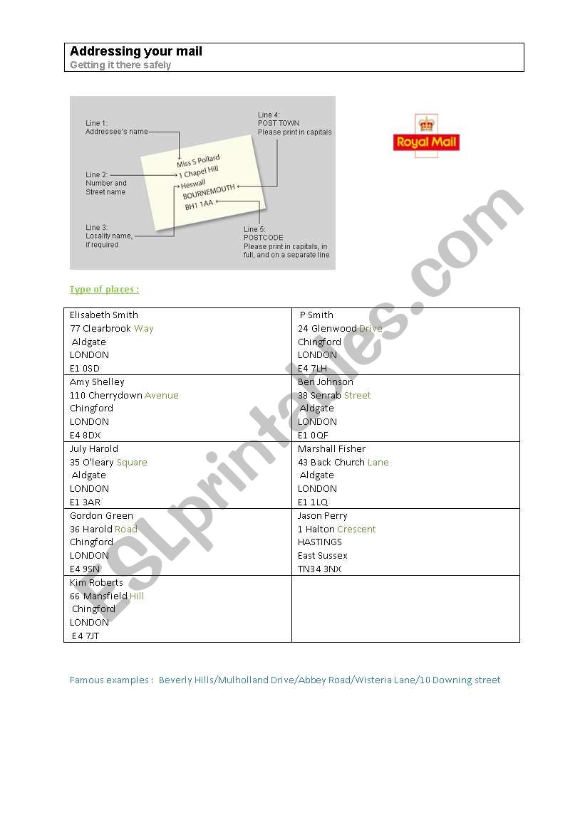 adressing a mail worksheet