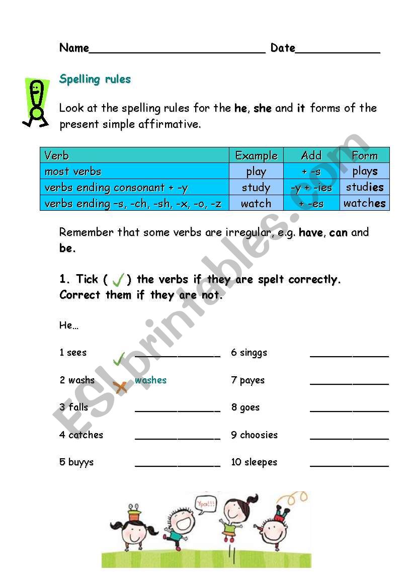 Present Simple (HE/SHE/IT) worksheet