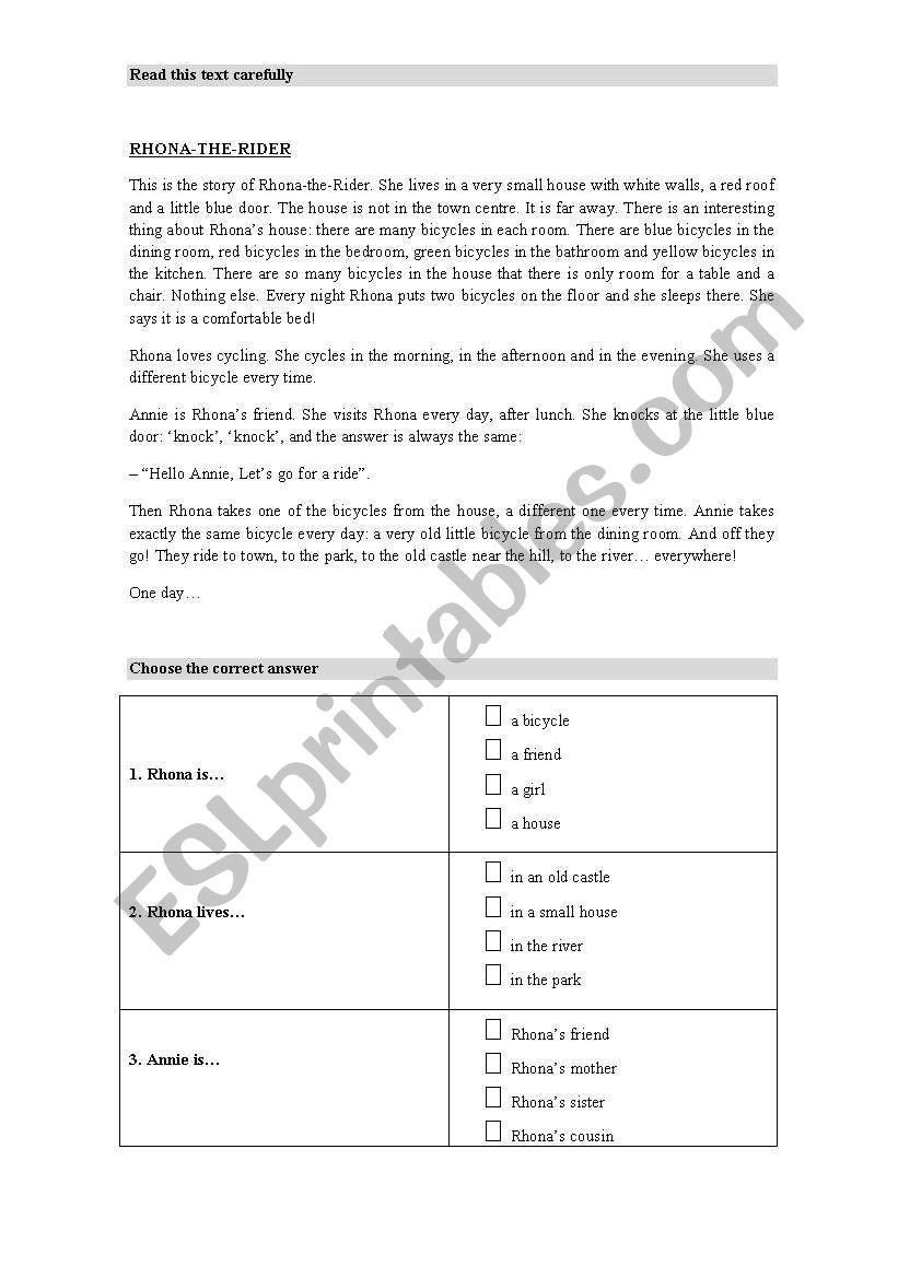 RHONA THE RIDER worksheet