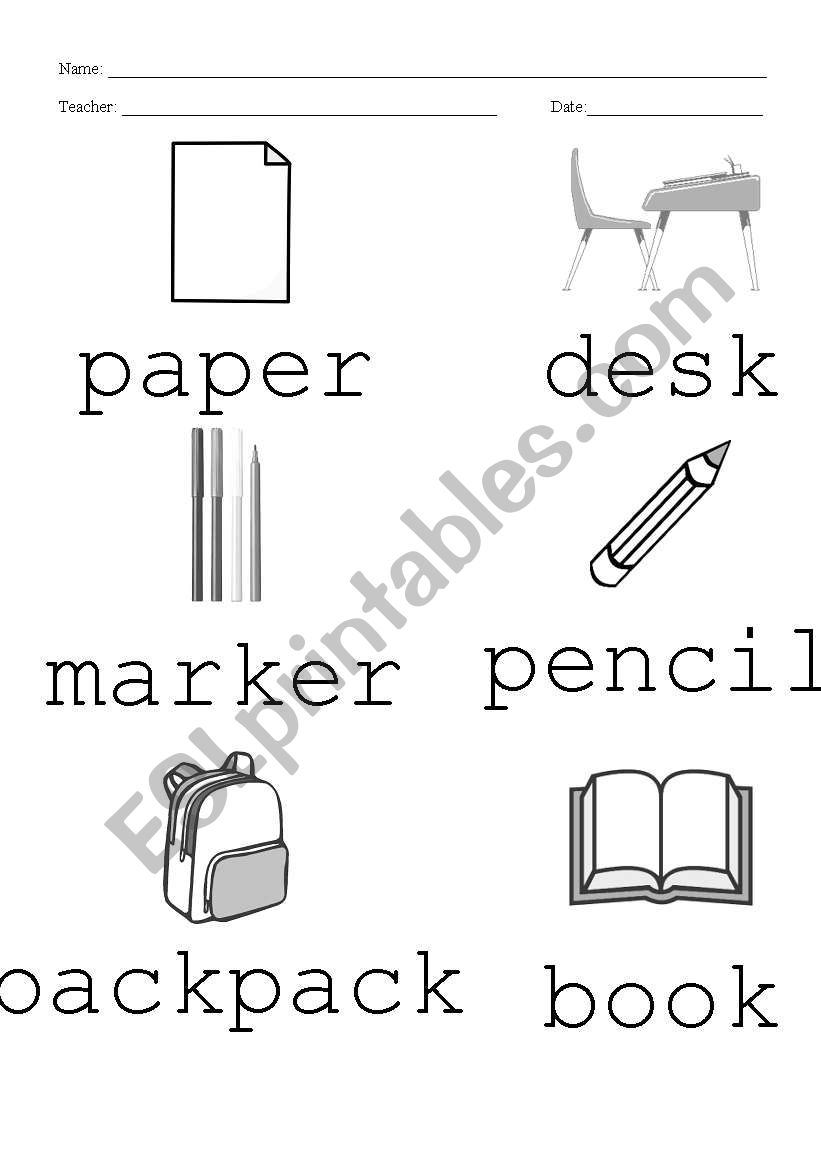 School Objects worksheet