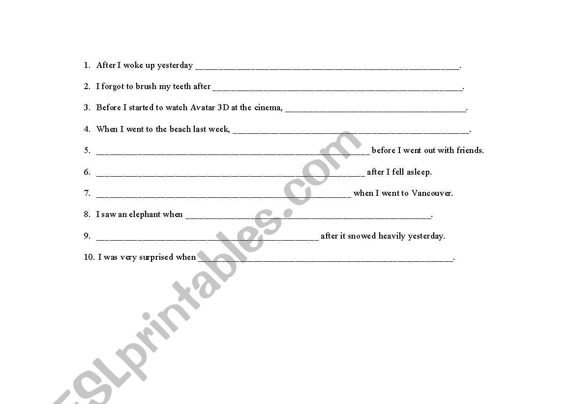 simple past tense - when/before/after