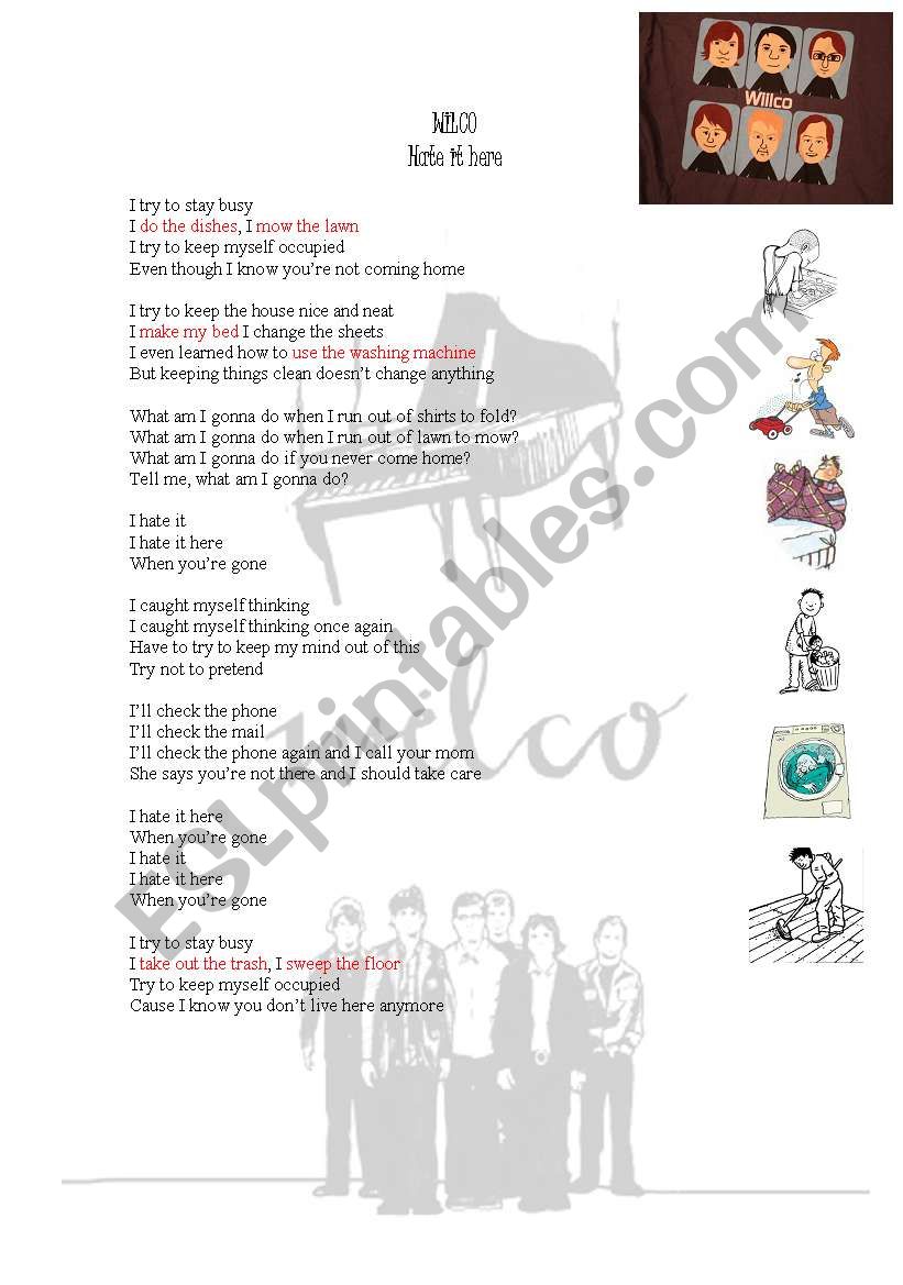 Wilcos song: Hate it here. worksheet