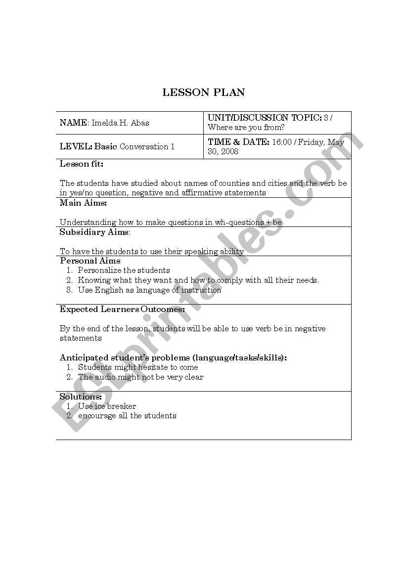 Wh-questions + be worksheet