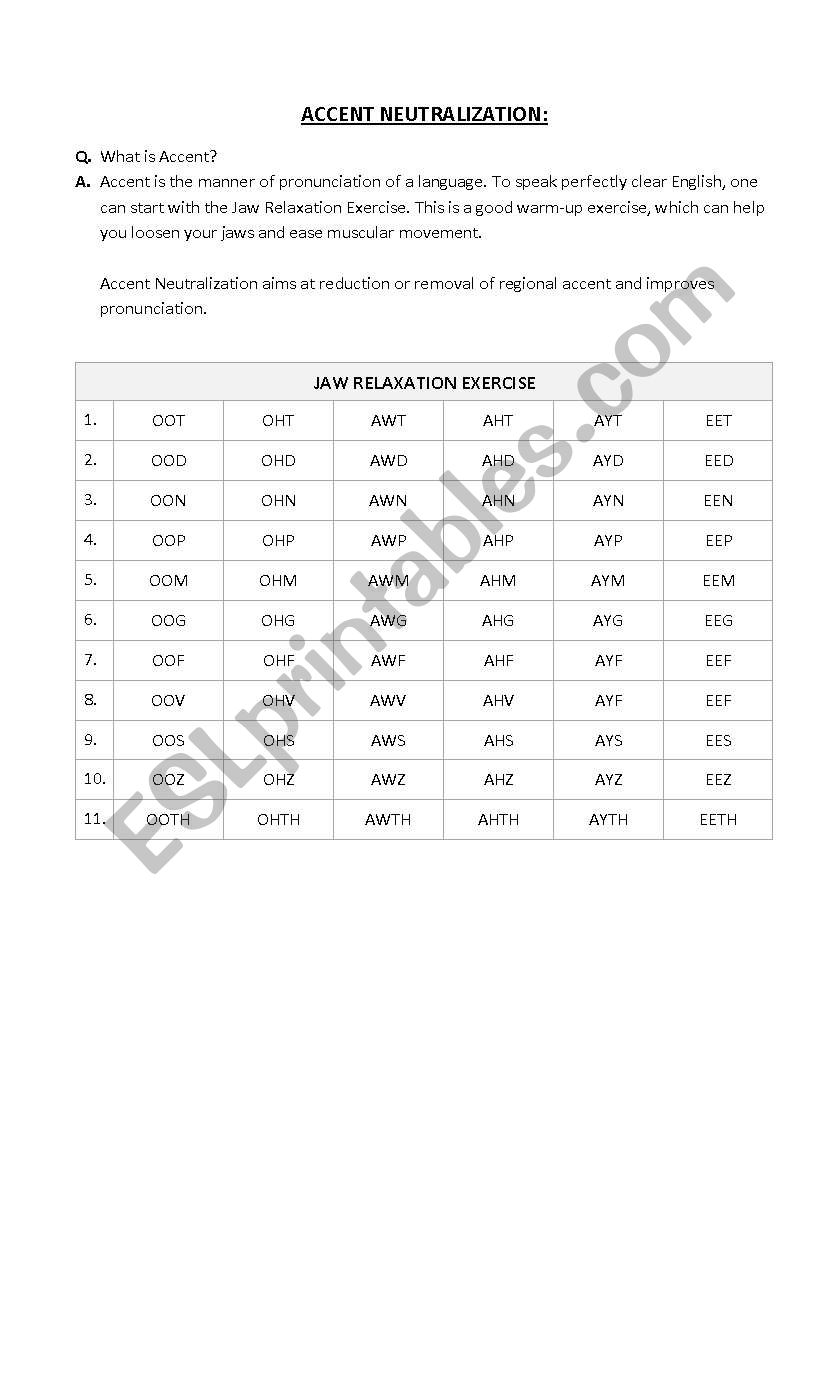 Cicely Berry Jaw Exercise worksheet