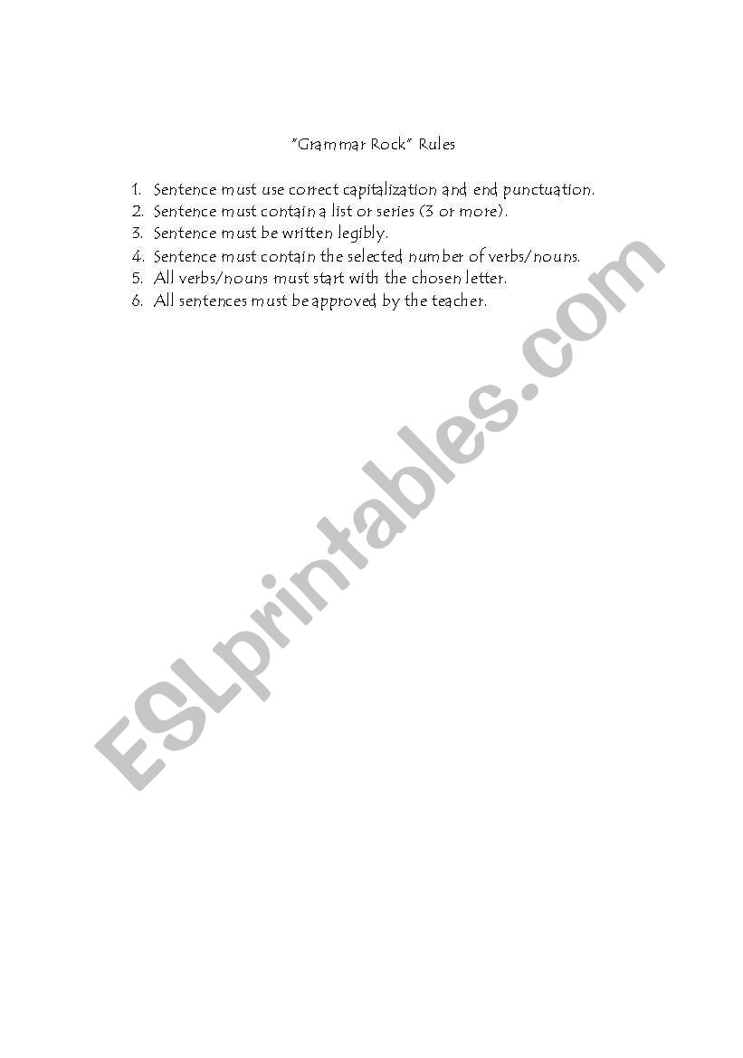 Grammar Rock worksheet