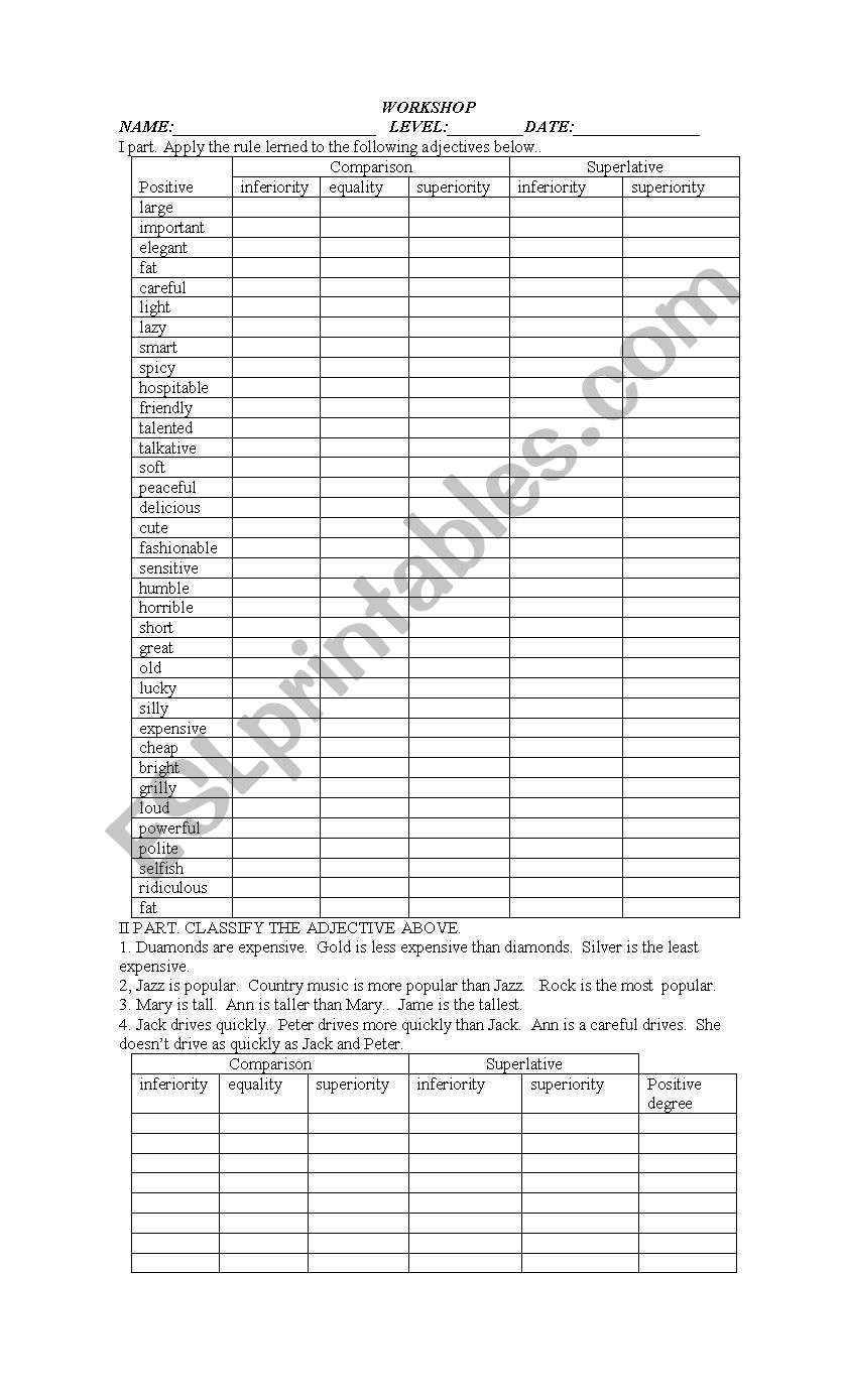 CLASSIFY THE ADJECTIVES worksheet