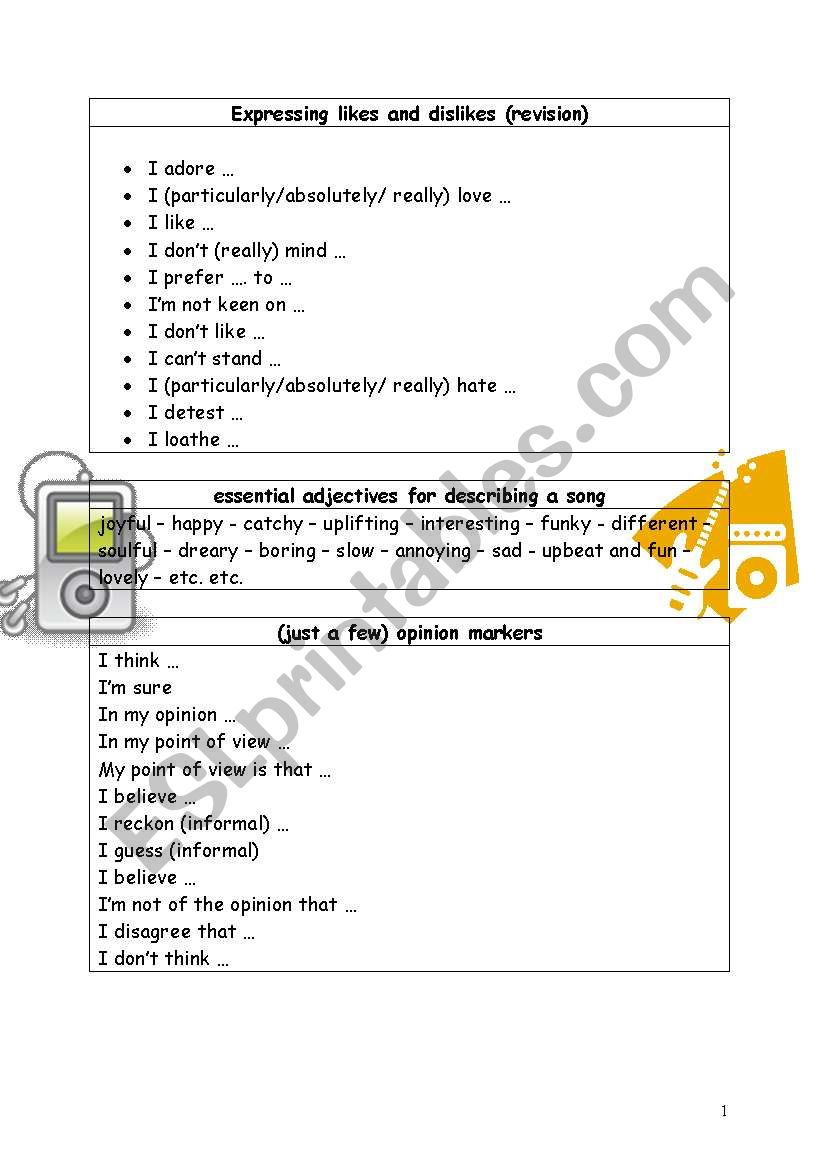 Expressing likes and dislikes worksheet