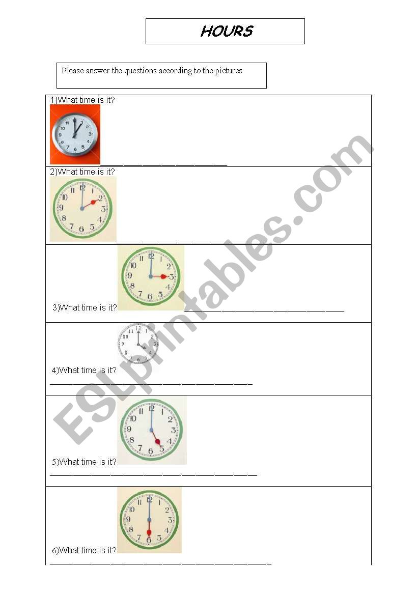 HOURS worksheet