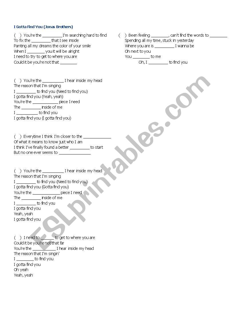 Camp Rock - I gotta find you worksheet