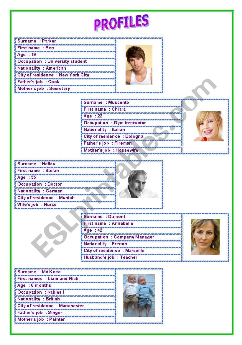 Profiles worksheet