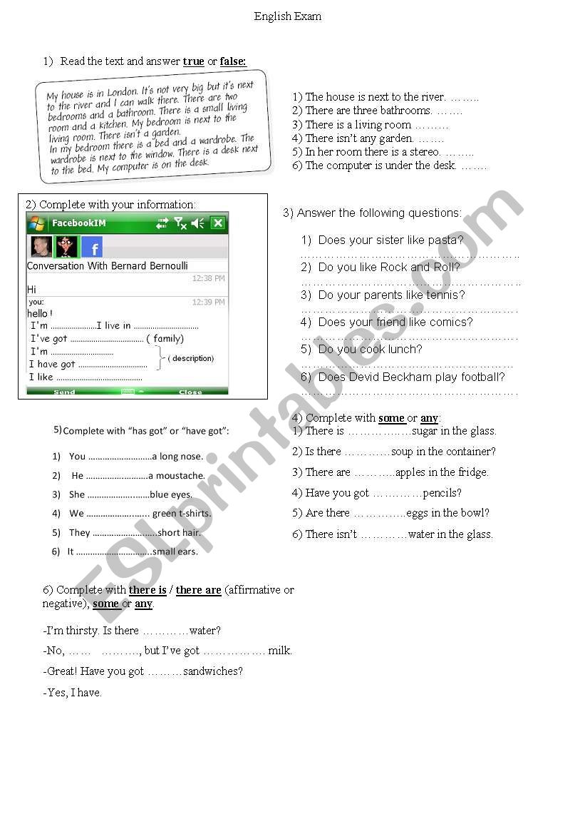 english test worksheet