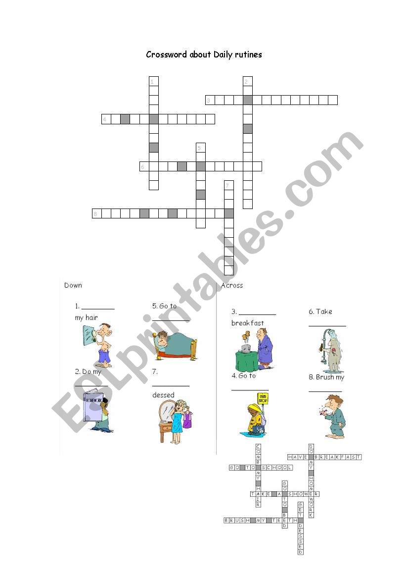 Daily Rutines crossword worksheet