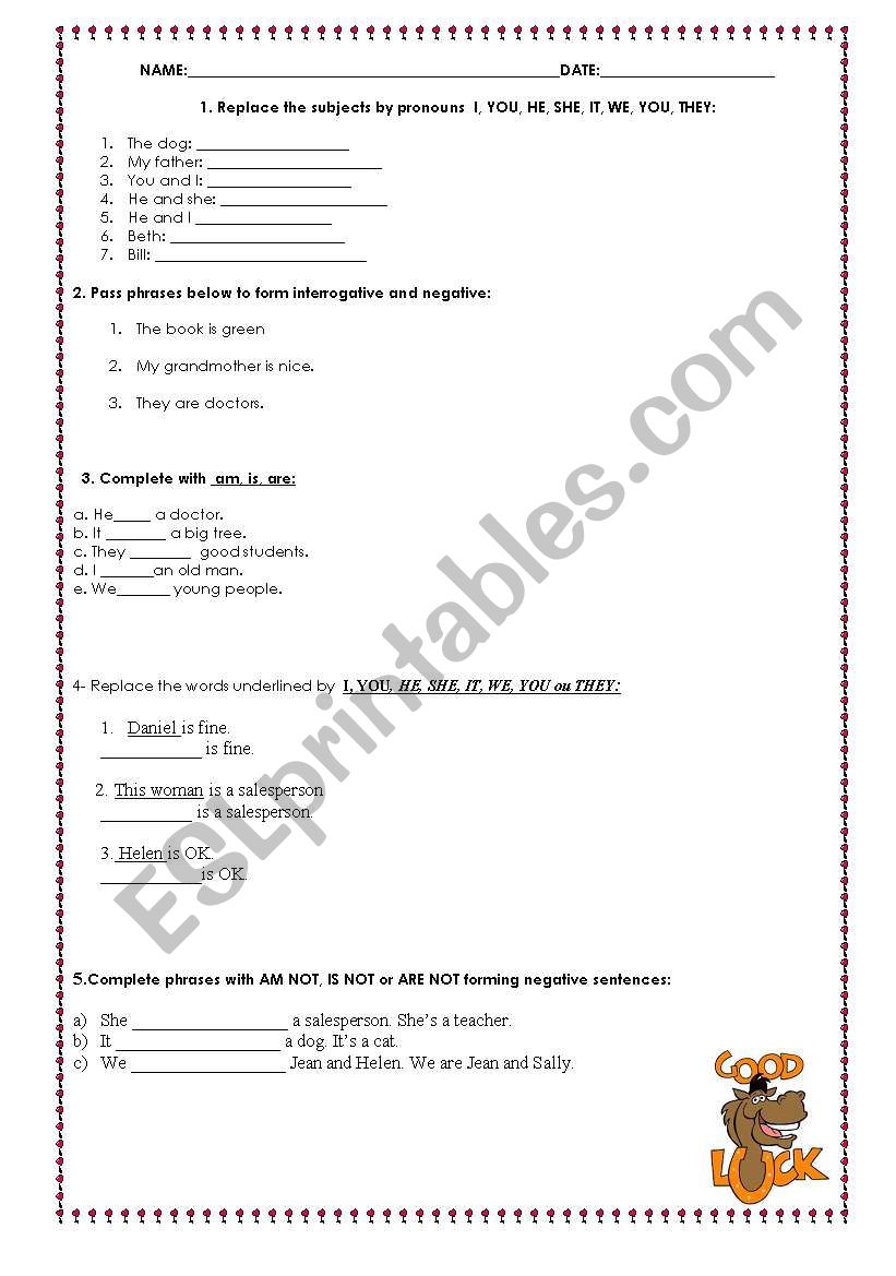 TEST TO BE worksheet