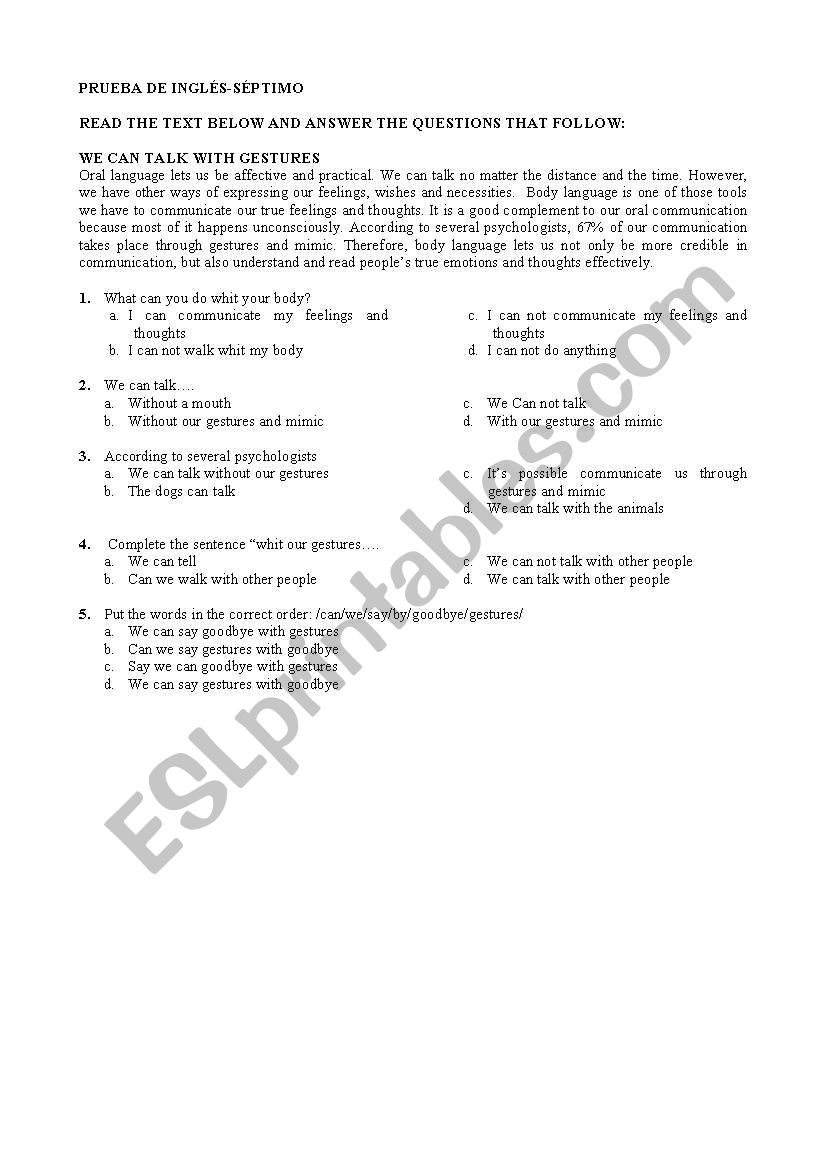 Test for 7 grade worksheet