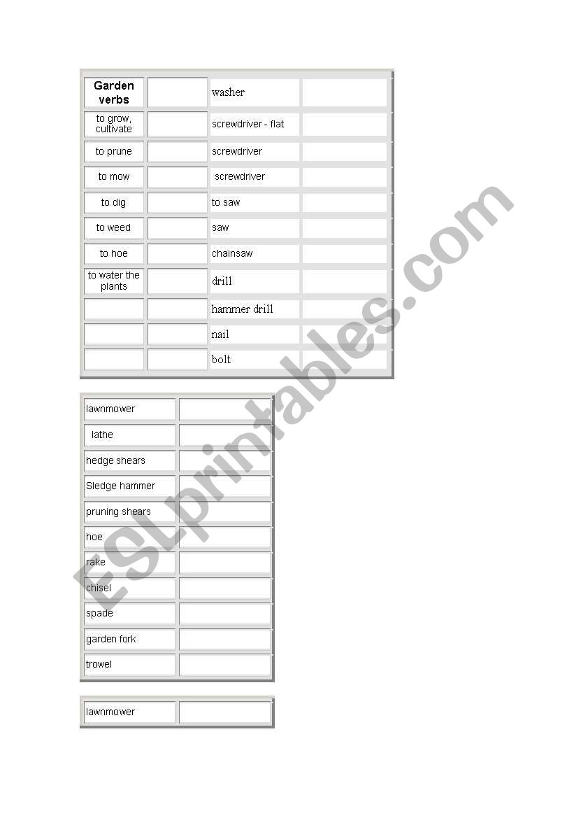 Garden Tools worksheet