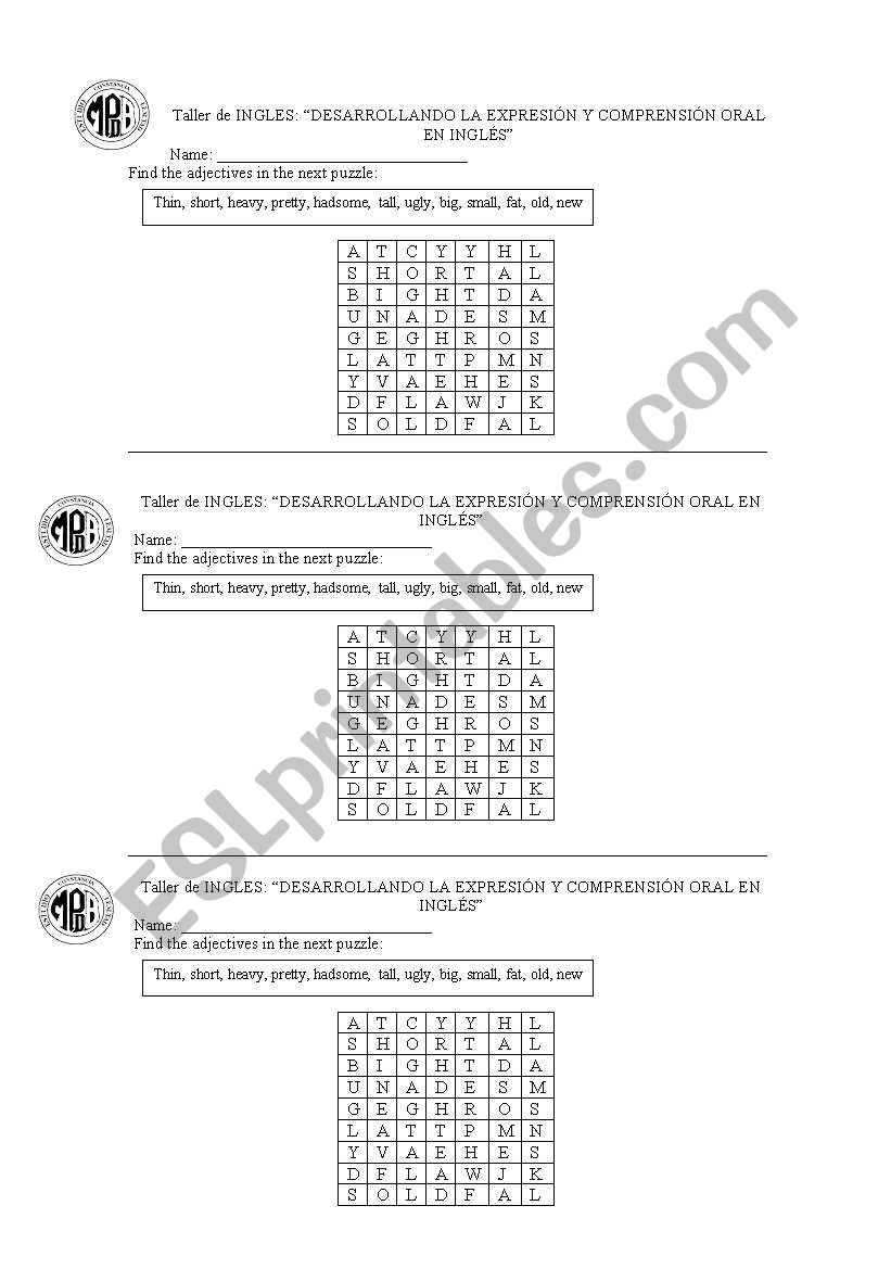 puzzle adjectives worksheet