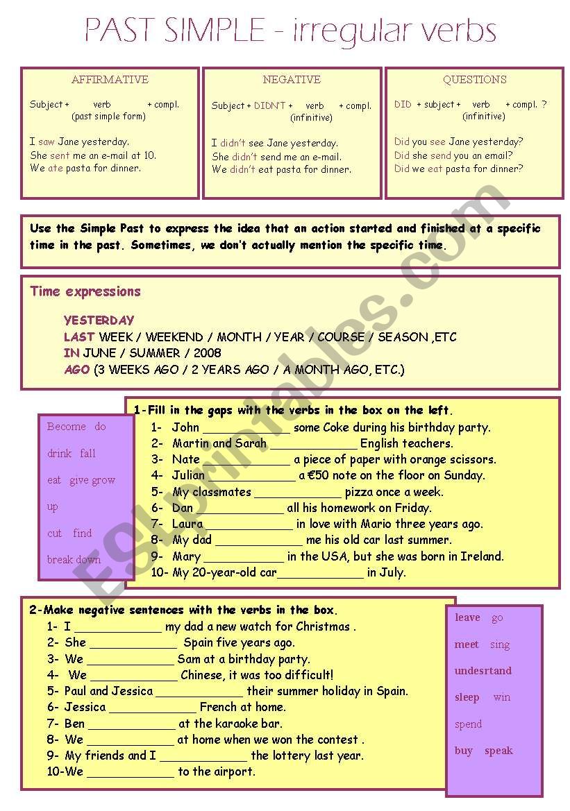 Past Simple - irregular verbs worksheet