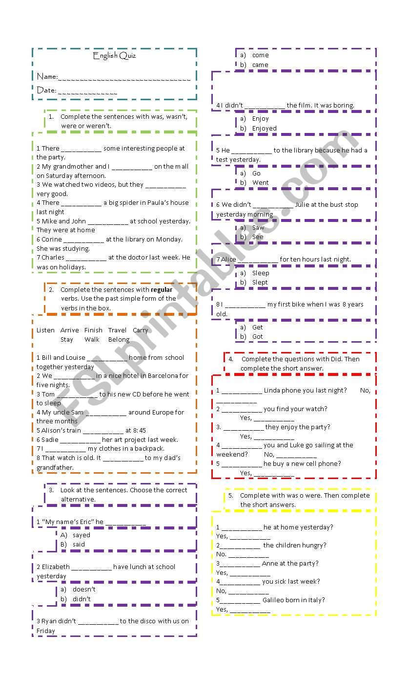 English Grammar Quiz on Past Simple