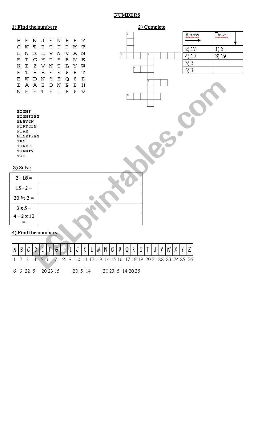 Numbers (beginners) worksheet