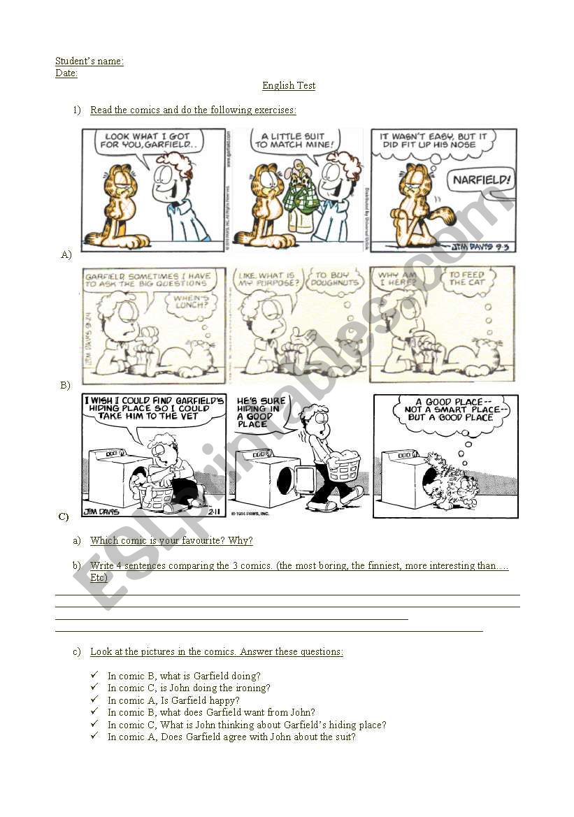 Comic (Garfield) present simple and continuous