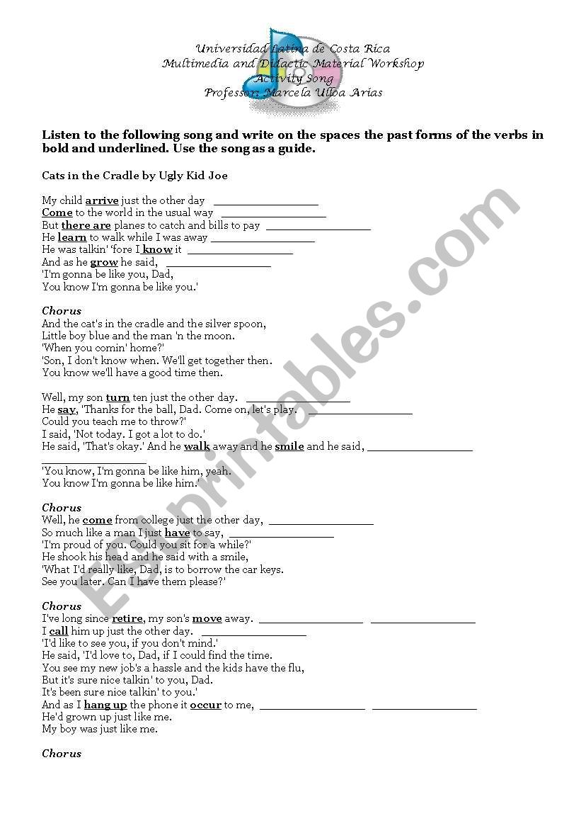 Cats in the cradle song worksheet