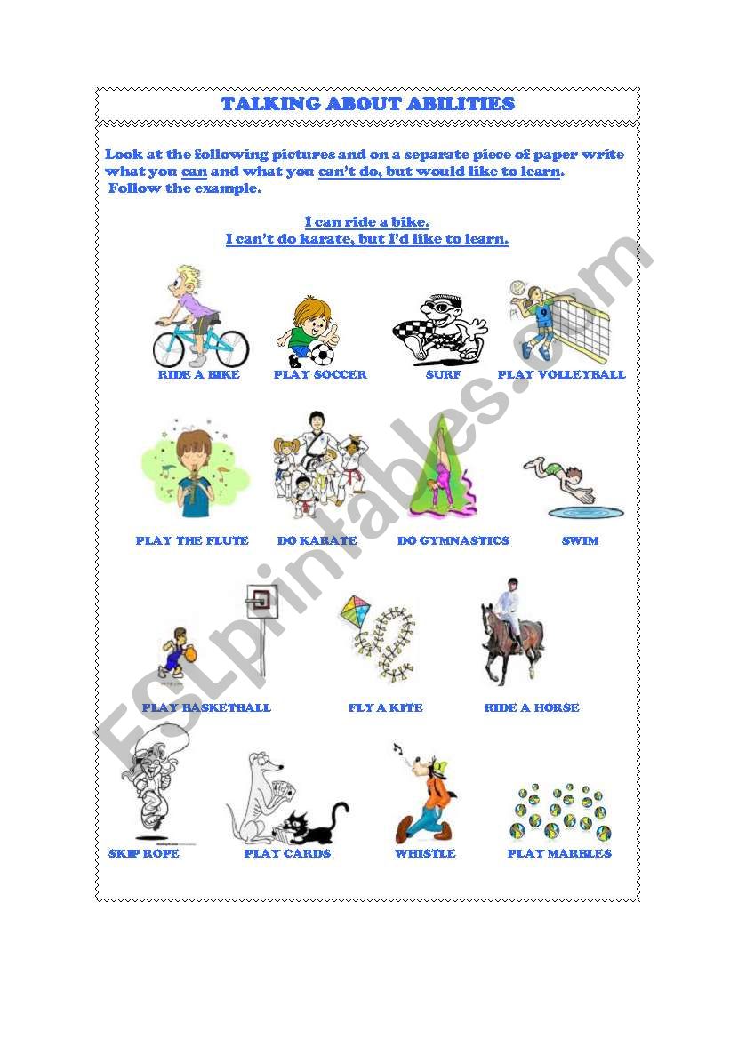 Talking about abilities. worksheet